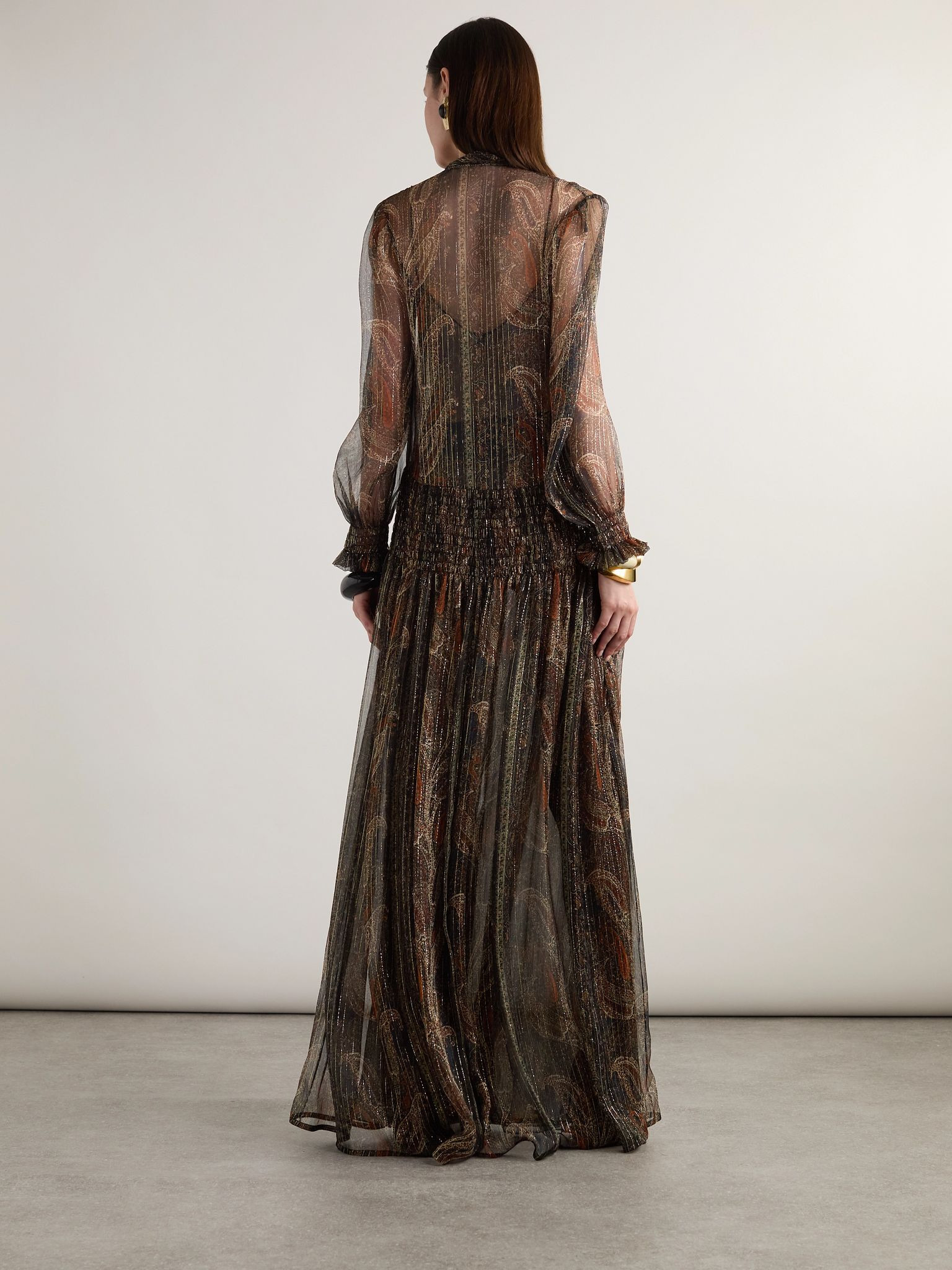Smocked metallic paisley-print silk-blend chiffon maxi dress Multi - 4