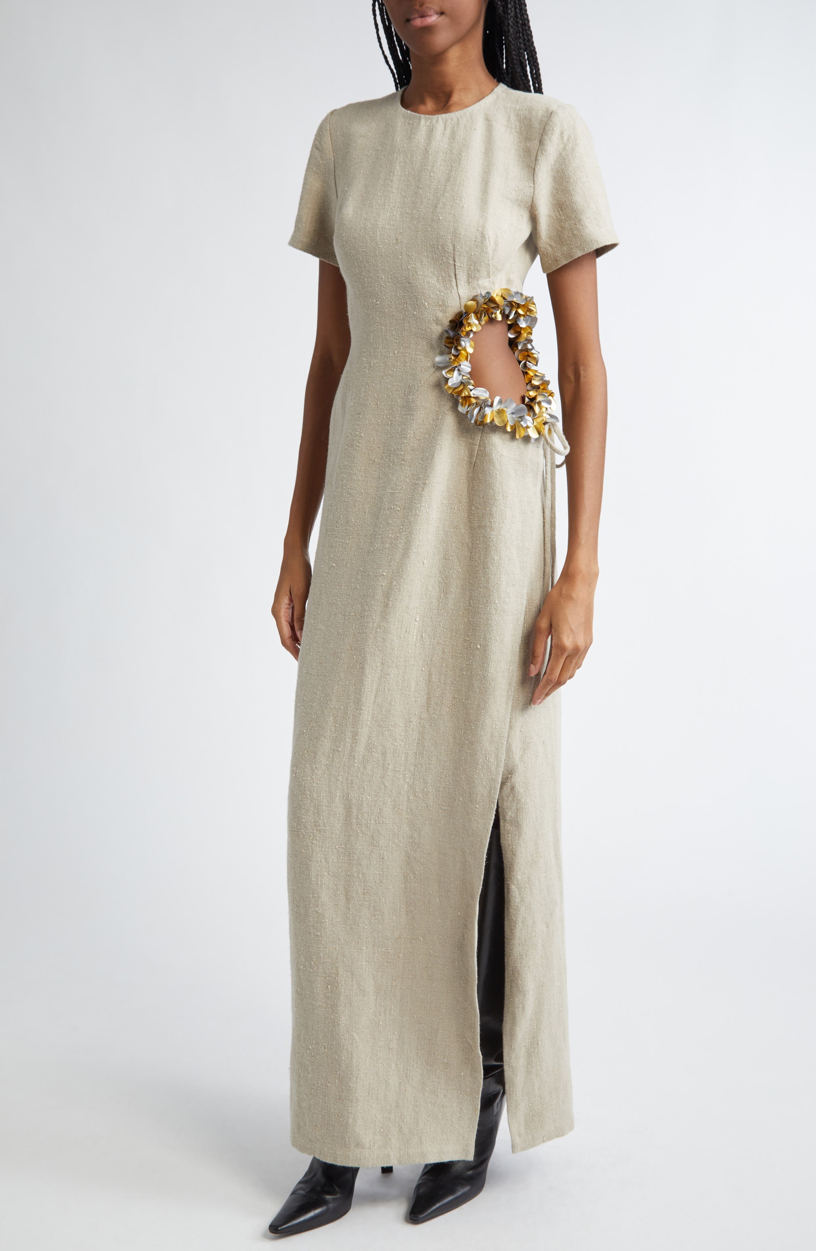 Diotima Seaford Cutout Waist Linen Dress in Beige at Nordstrom - 4