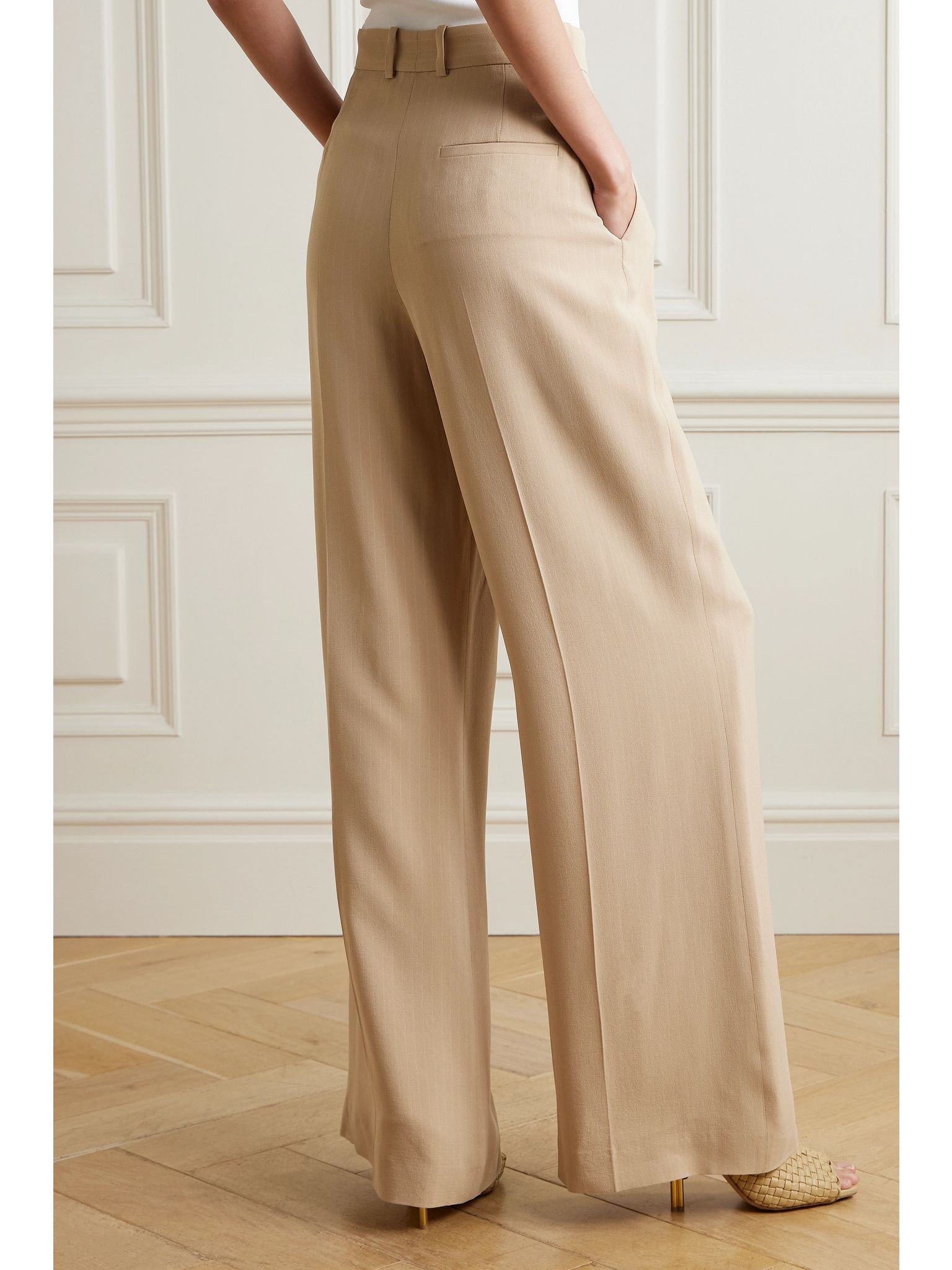 Jail pleated pinstriped silk-blend georgette wide-leg pants Beige - 4