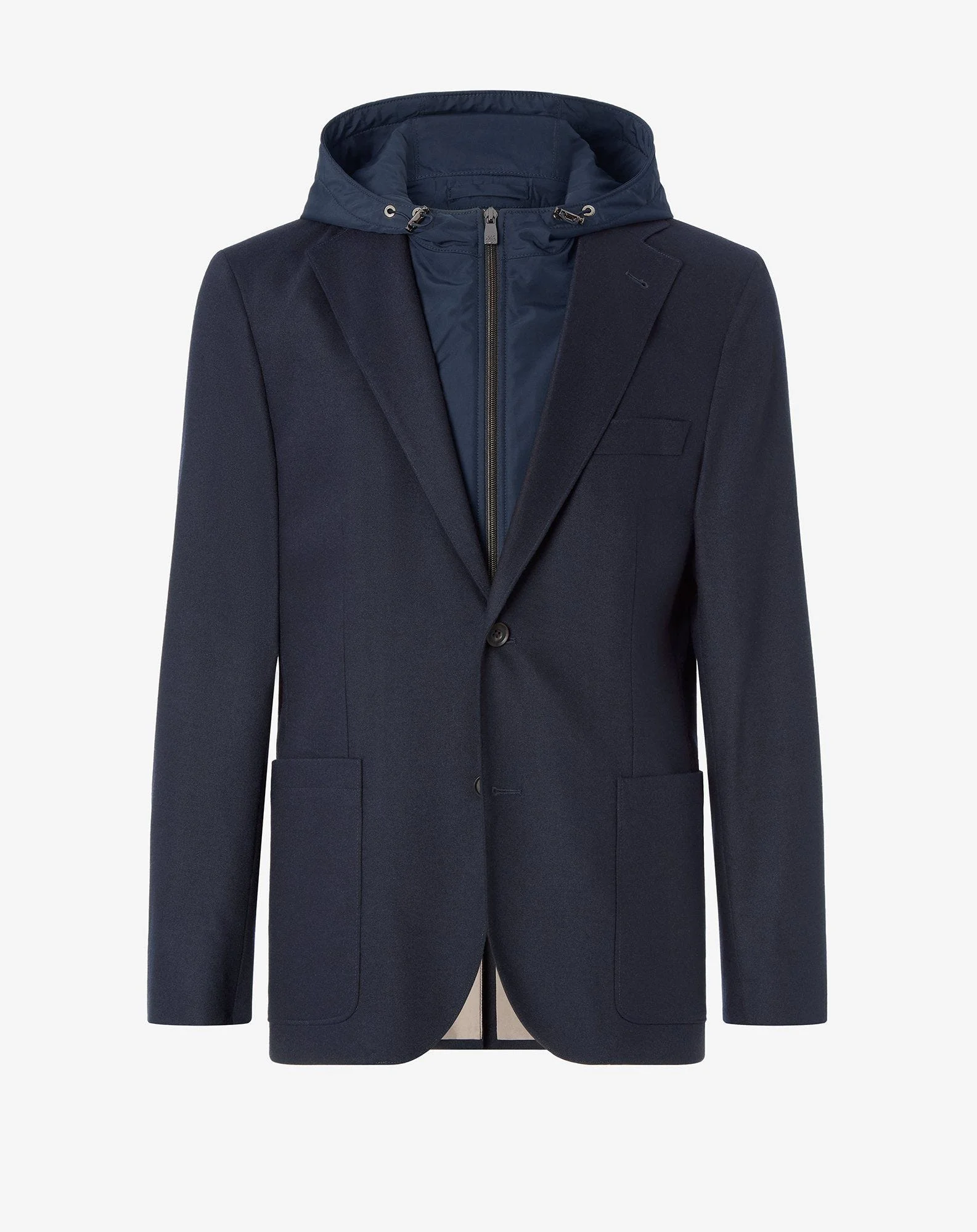 Navy blue single-breasted technical wool blend jacket - 1