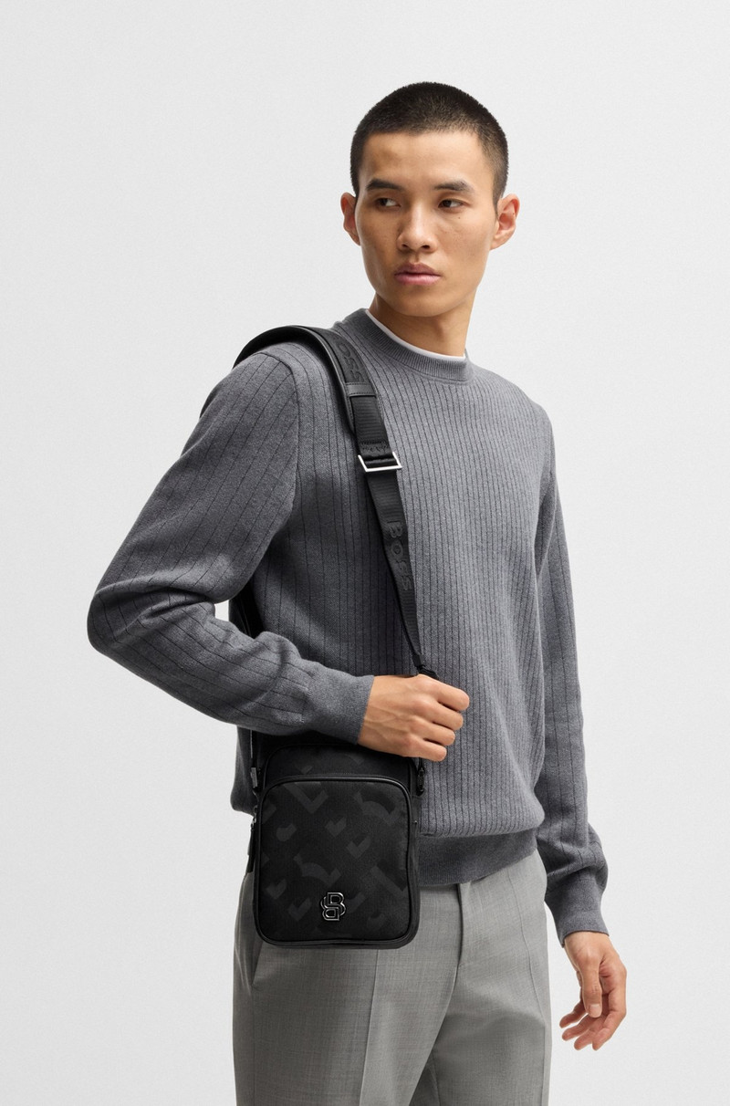 BOSS MONOGRAM-JACQUARD REPORTER BAG WITH DOUBLE B TRIM outlook