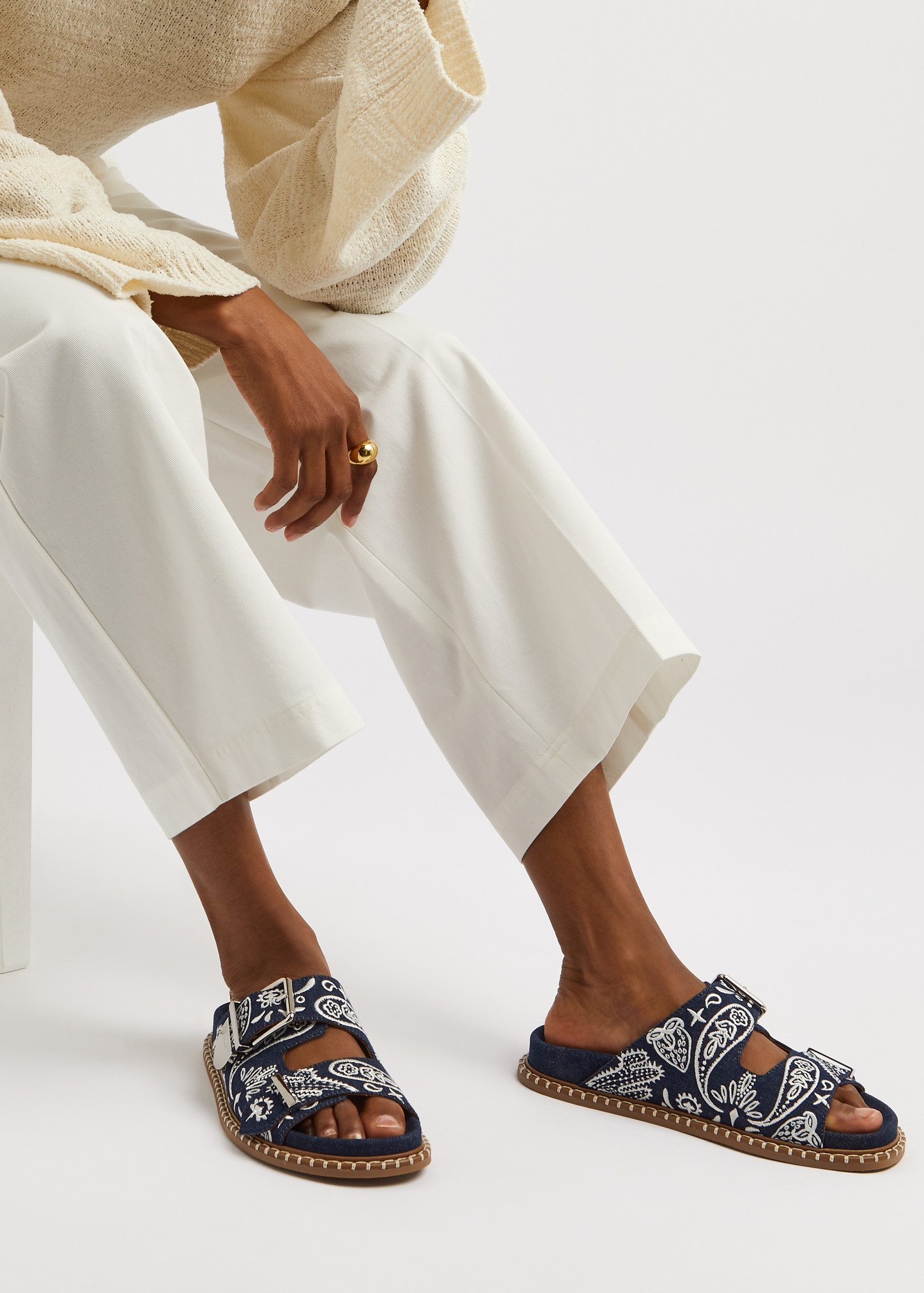 Rebecca embroidered denim sliders - 5