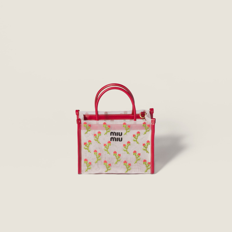Embroidered mesh top-handle bag 1