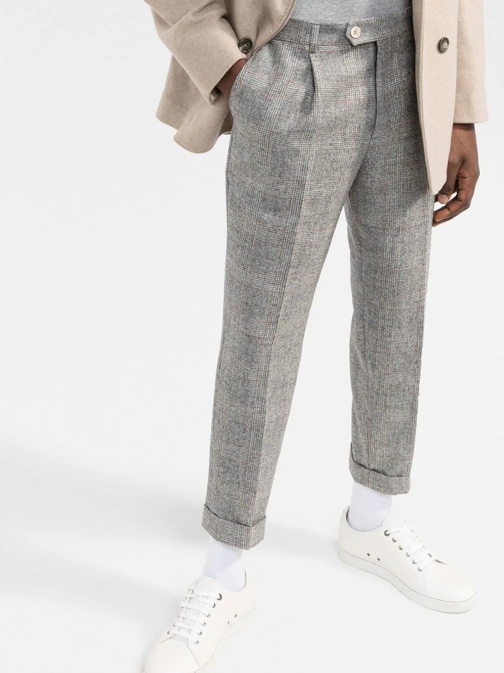 checked pressed-crease tapered trousers - 3