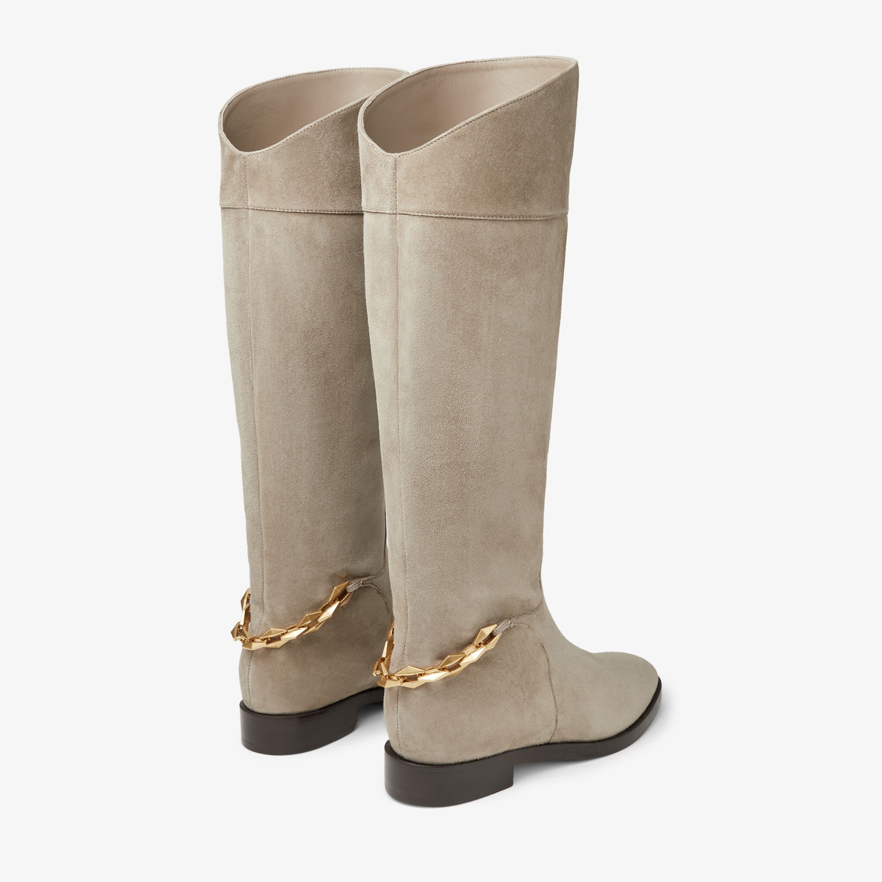 Nell Knee Boot Flat
Taupe Suede Knee-High Boots with Chain - 6