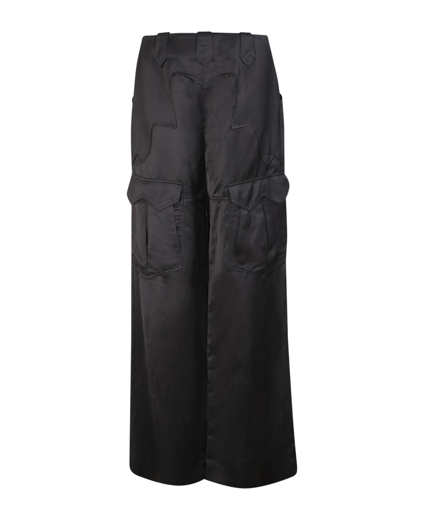 Black Satin Cargo Trousers - 2