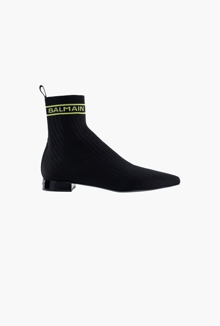 Black and lime green stretch knit Sacha ankle boots - 1