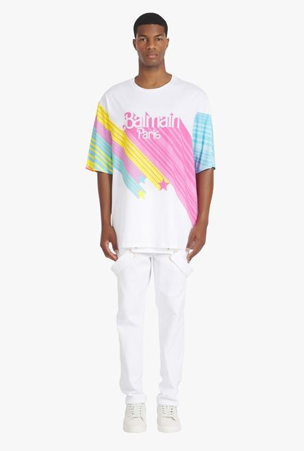 Balmain x Barbie - Oversized multicolor eco-designed cotton T-shirt with pink Balmain logo print - 4