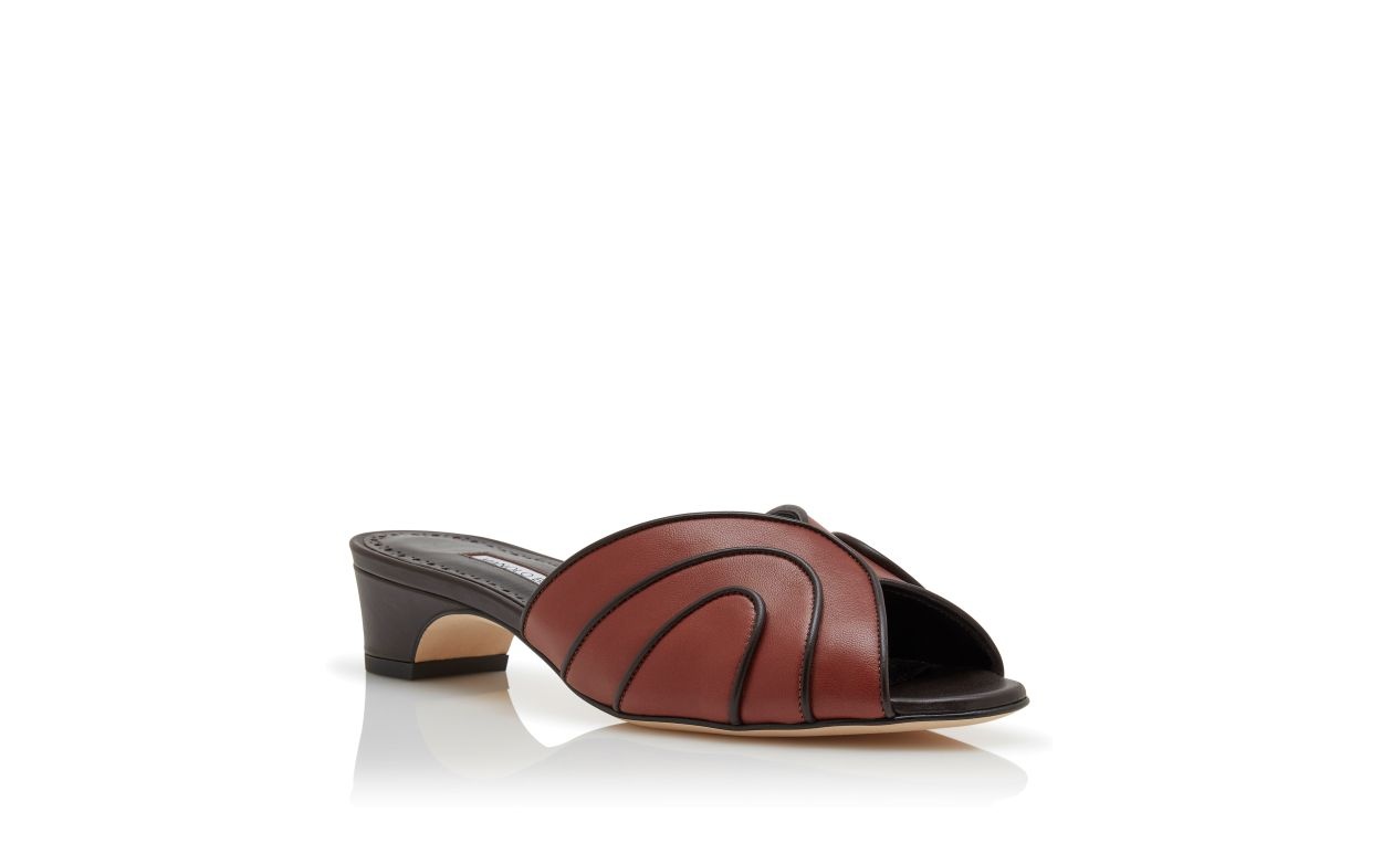 Brown Nappa Leather Open Toe Mules - 3