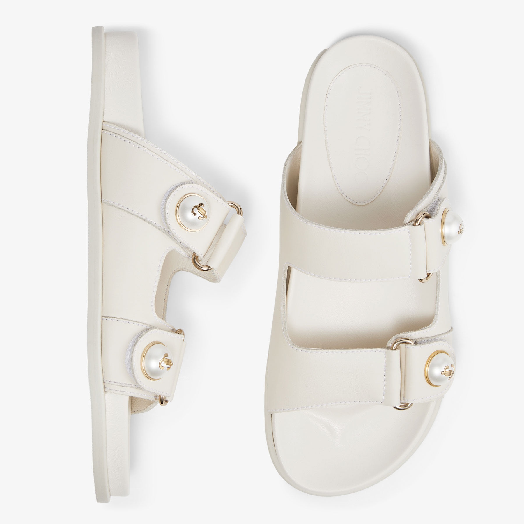 Fayence Sandal
Latte Leather Flat Sandals with Pearl Embellishment - 6