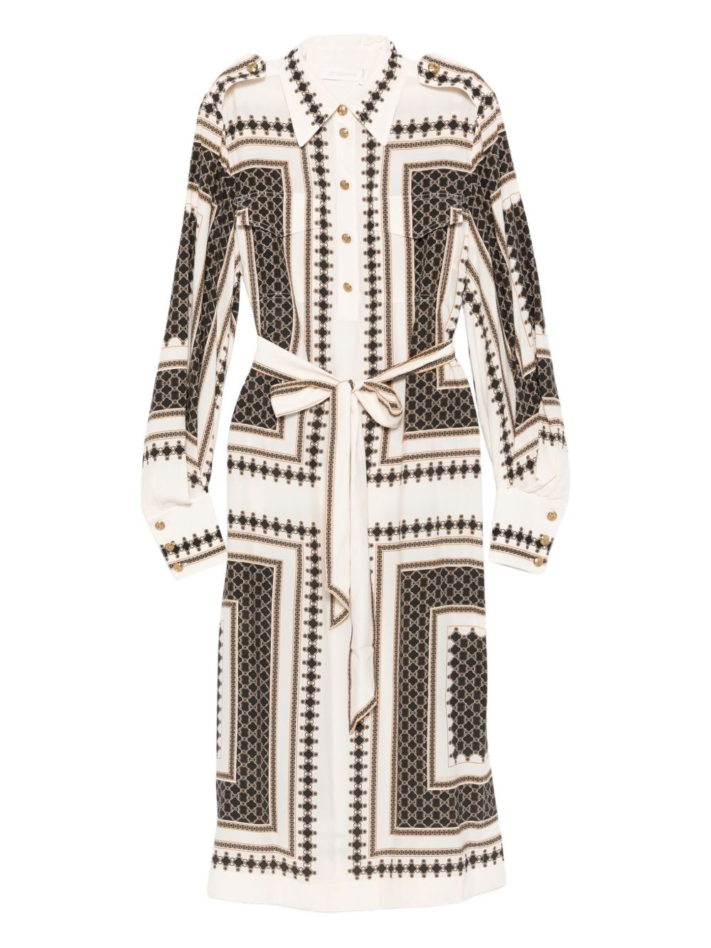 geometric-print belted dress - 1