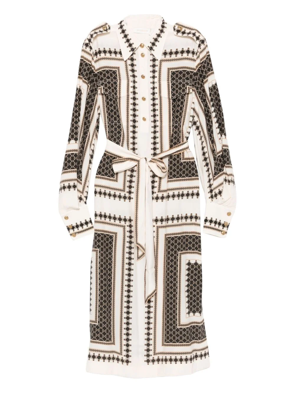 geometric-print belted dress - 1