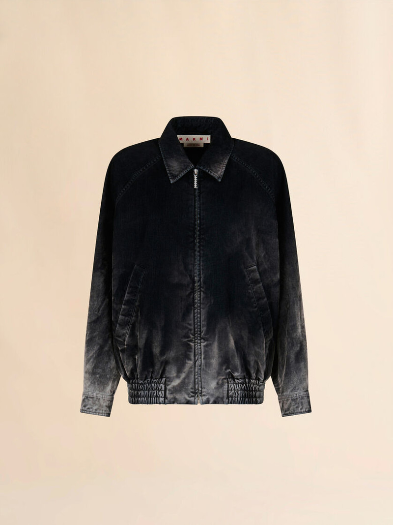 BLACK FLOCKED DENIM BOMBER JACKET 1