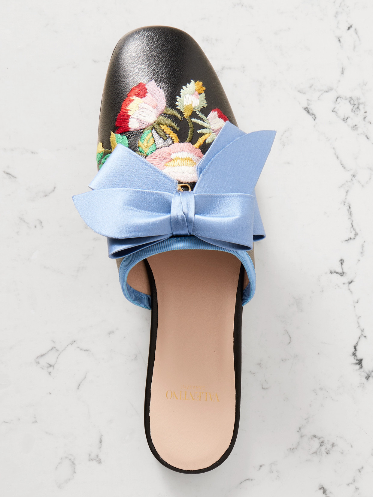 Beauregard Bow-embellished Embroidered Leather Slippers - 5