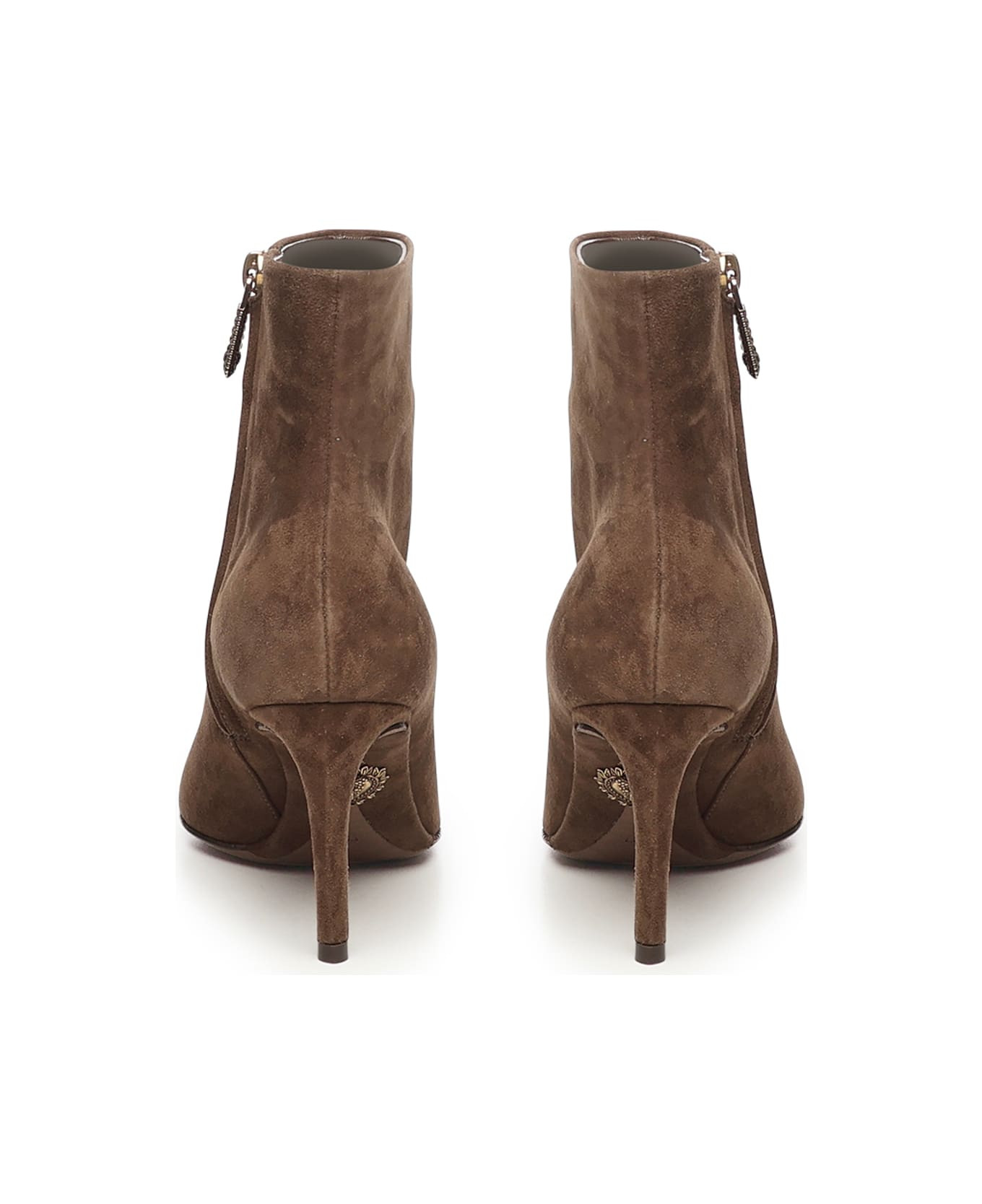 Beige Ankle Boots With Pointed Toe And Metallic Logo In Suede Woman - 3