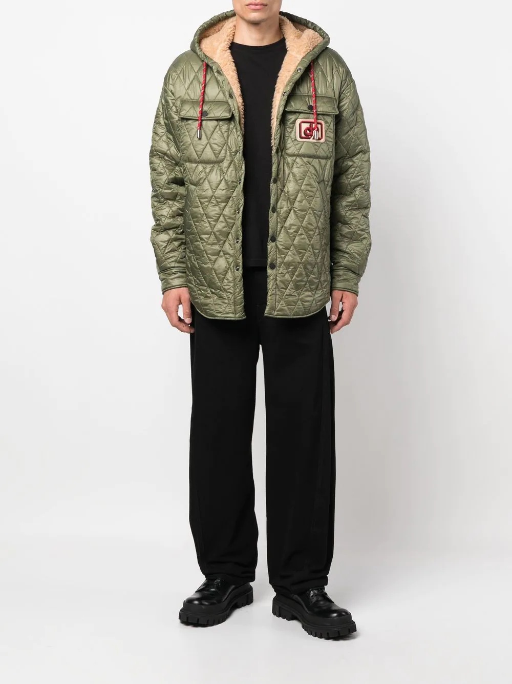 logo-patch quilted jacket - 2