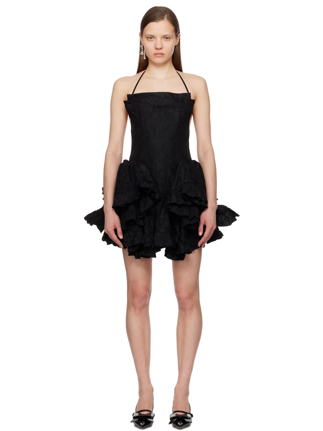 Black Ruffled Minidress - 1