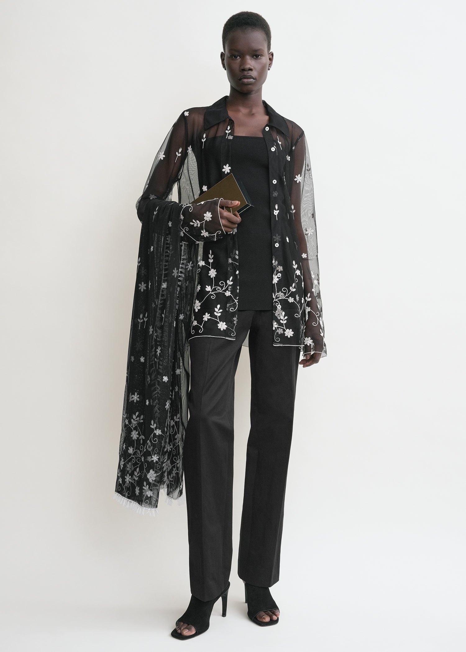 Floral tulle shirt black/white - 2