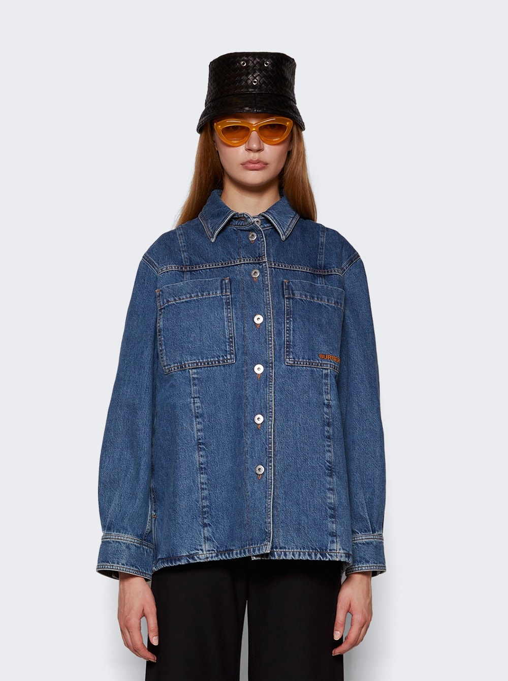 Logo Embroidered Denim Overshirt Classic Blue - 3