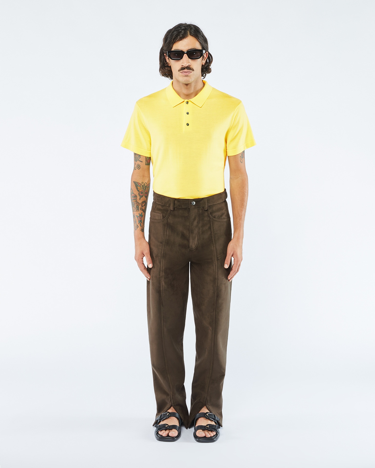 TIBES - Alt-suede split-hem pants - Coffee bean - 3