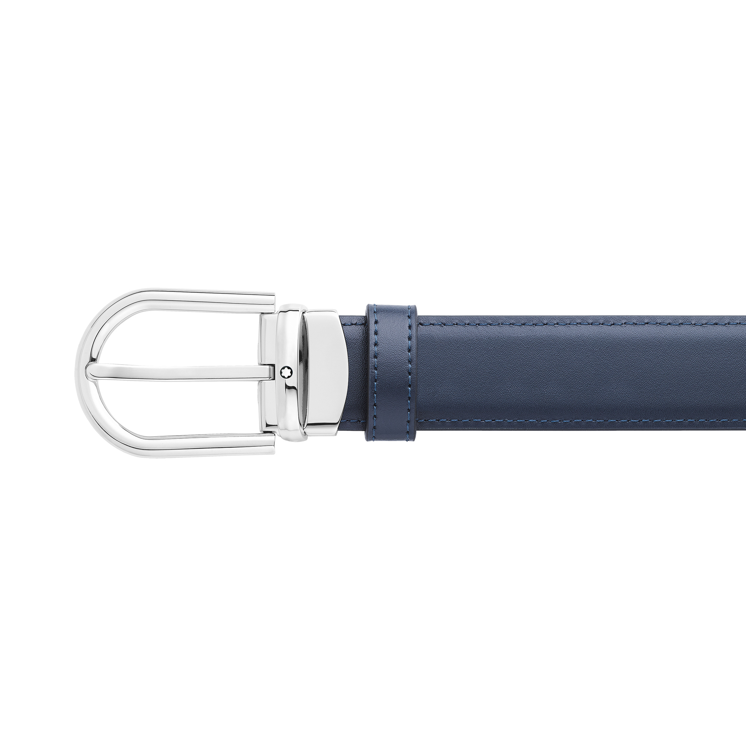Horseshoe buckle black/blue 30 mm reversible leather belt - 4