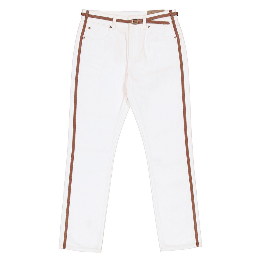 Burberry Ladies Off White Straight Fit Leather Harness Detail Jeans - 3