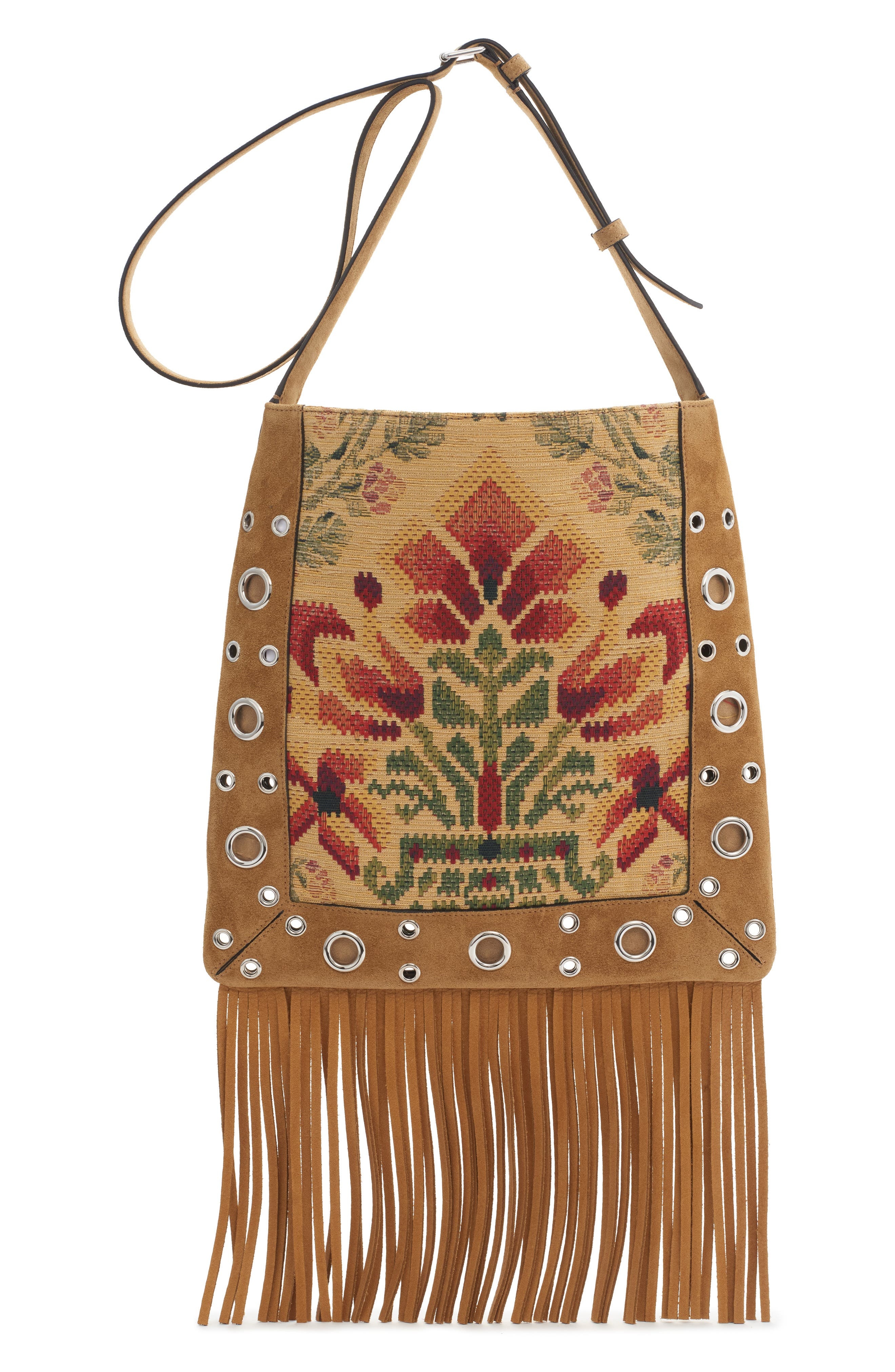 Valentino Garavani Nellcôte Embroidered Fringe Stud Crossbody Bag in Brown Multi at Nordstrom - 2