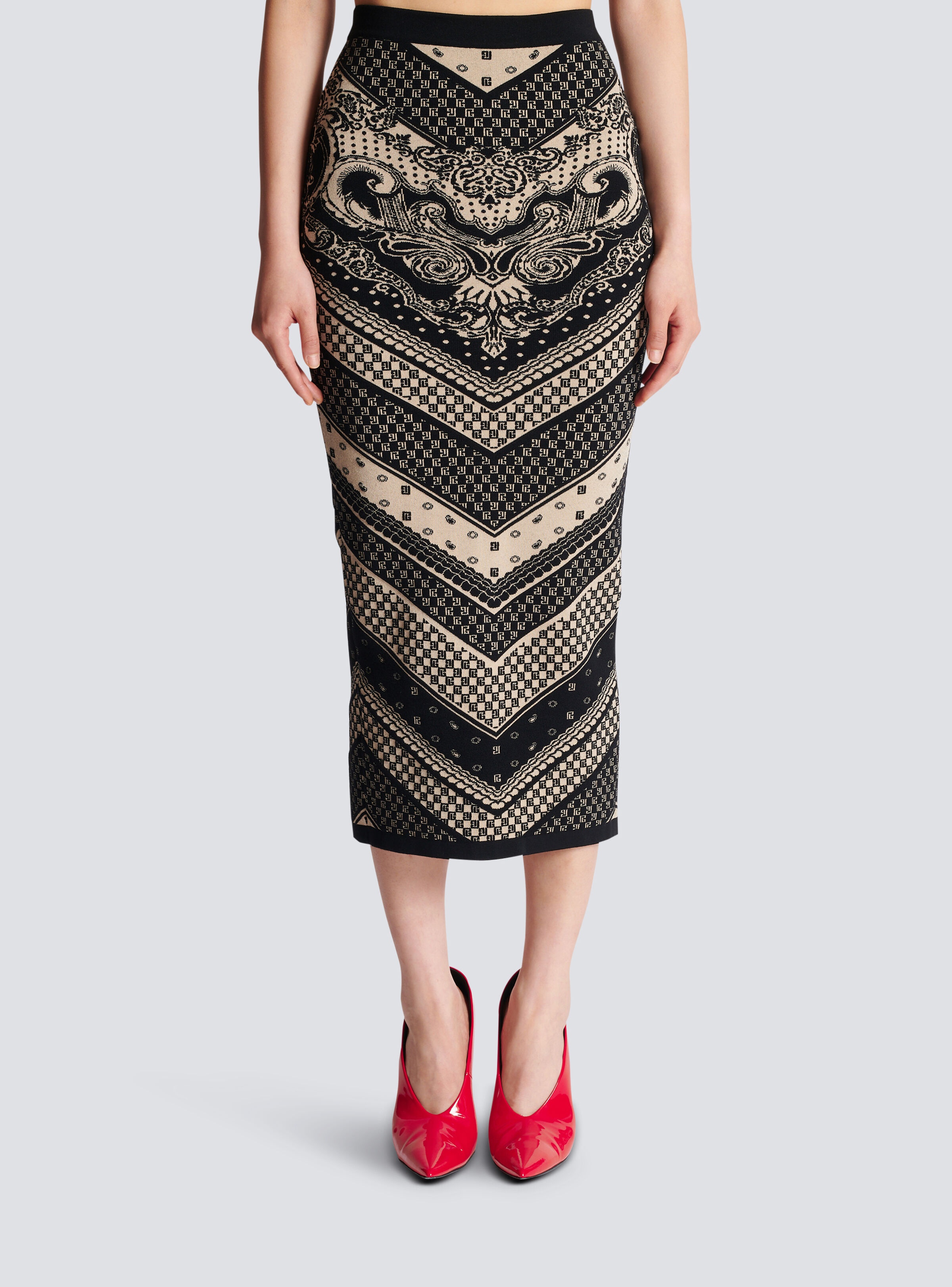 Monogram and paisley knit skirt - 5