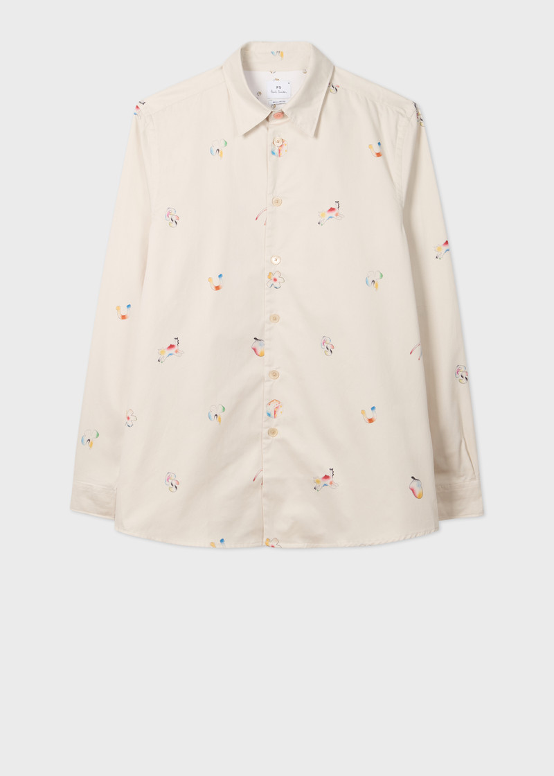 Ecru Cotton 'Lucky Charm' Print Shirt 1