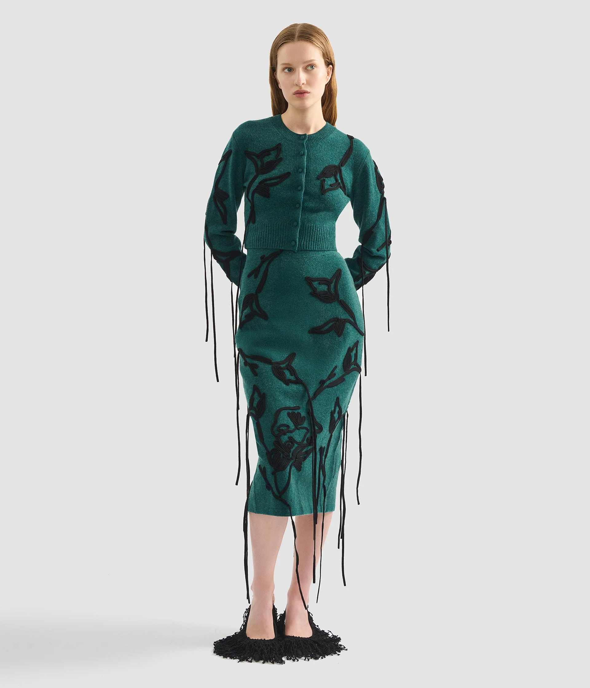 EMBROIDERED MERINO WOOL PENCIL SKIRT - 1