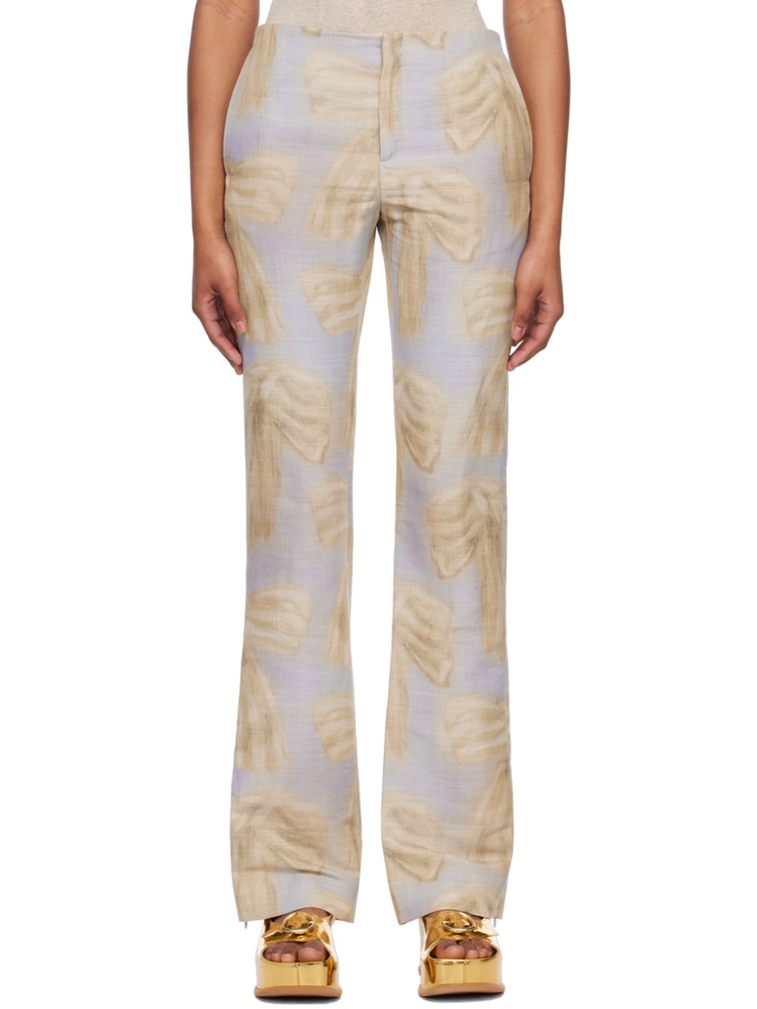 Gray & Beige Printed Trousers - 1