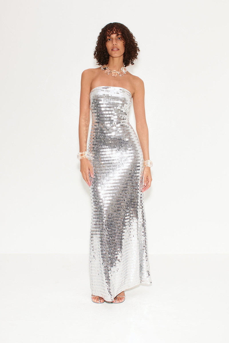 SIMONMILLER Silver Sculpty Strapless Sequin Maxi 드레스 outlook