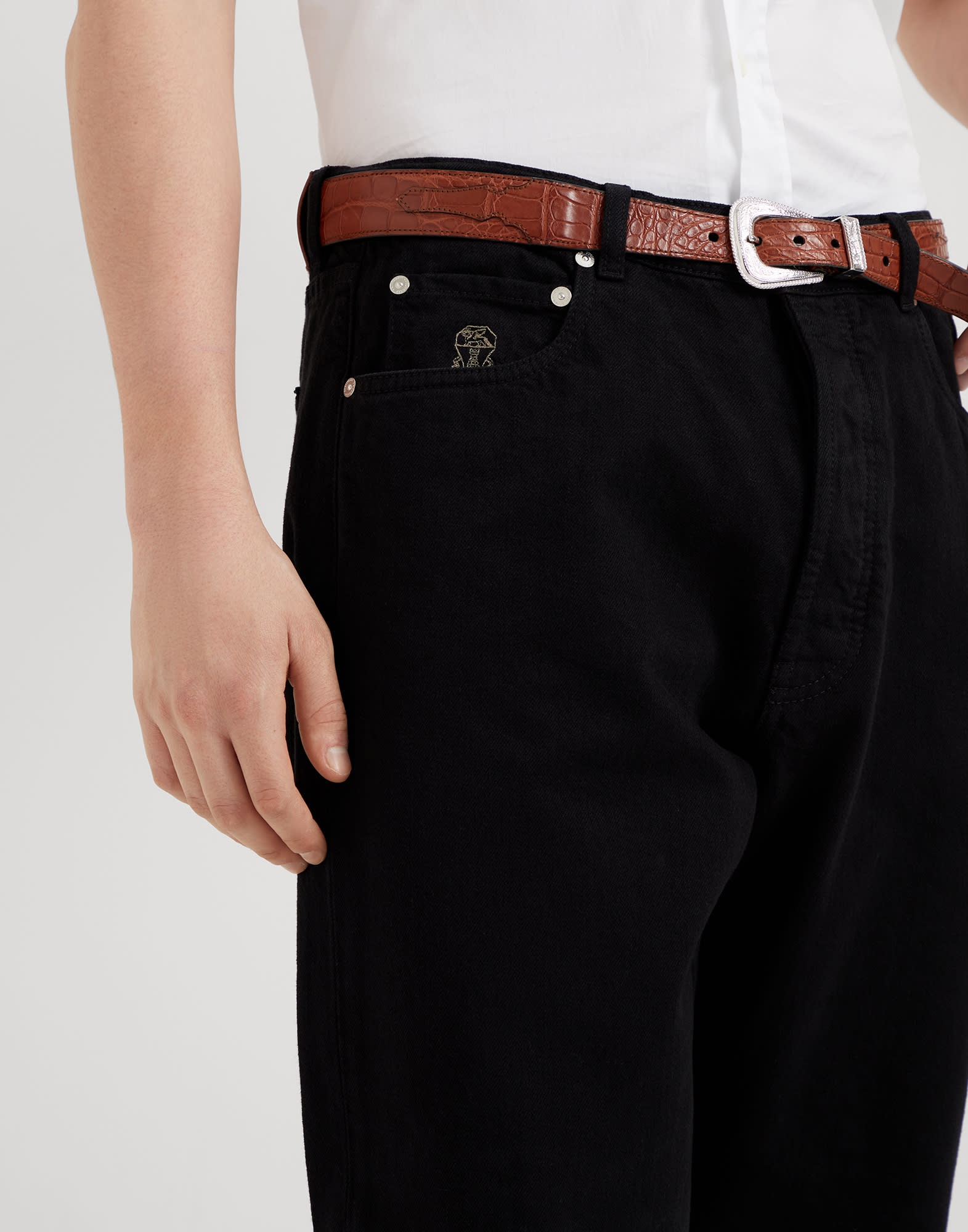 Garment-dyed iconic fit five-pocket trousers in slubbed denim - 3