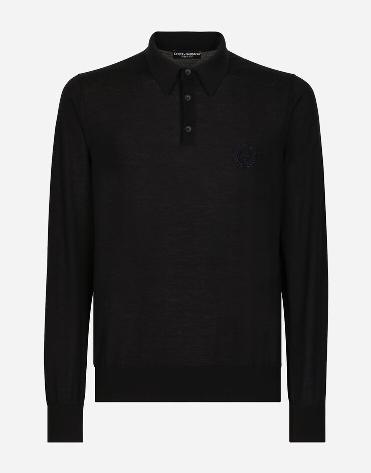 Cashmere polo-style sweater with DG logo embroidery - 1