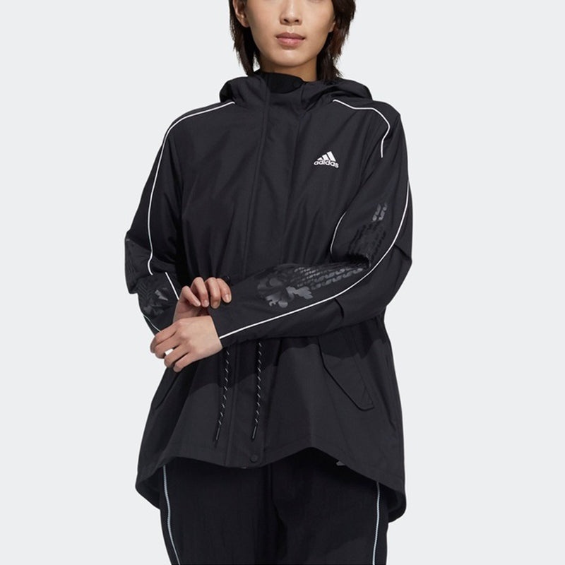 (WMNS) adidas Cny Jkt Warm Sports Lacing Woven Fleece Lined Hooded Jacket Black GP0625 - 3