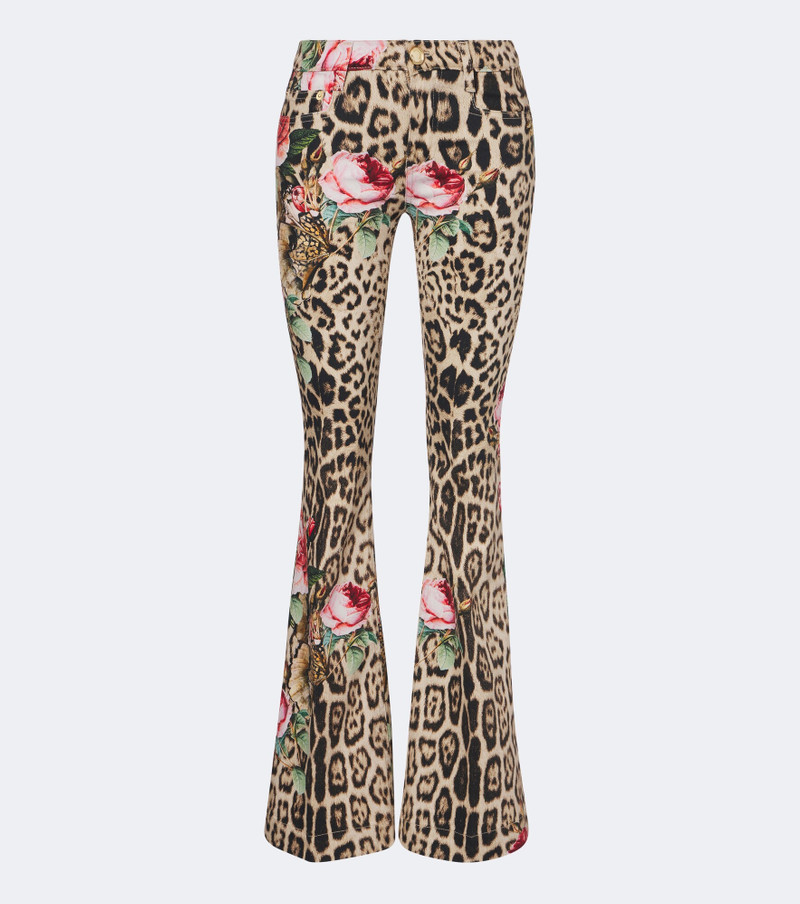 Leopard-print floral flared jeans 1