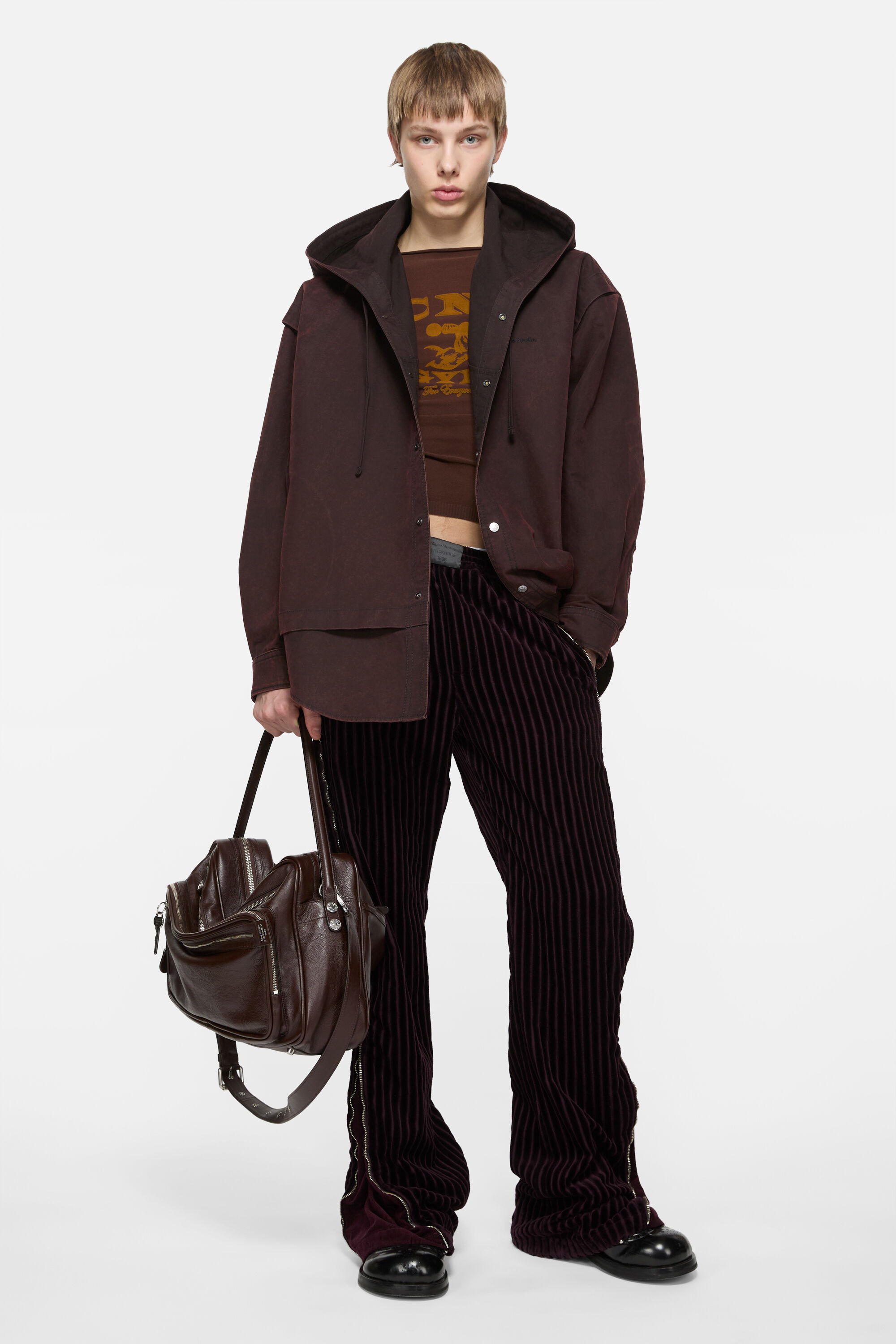 Layered hooded jacket - Burgundy - 2