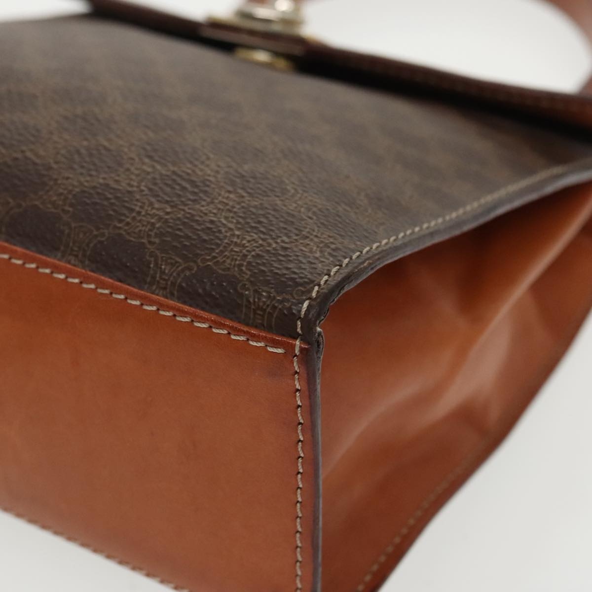 CELINE Macadam Canvas Hand Bag Pvc Leather Brown Gold - 9