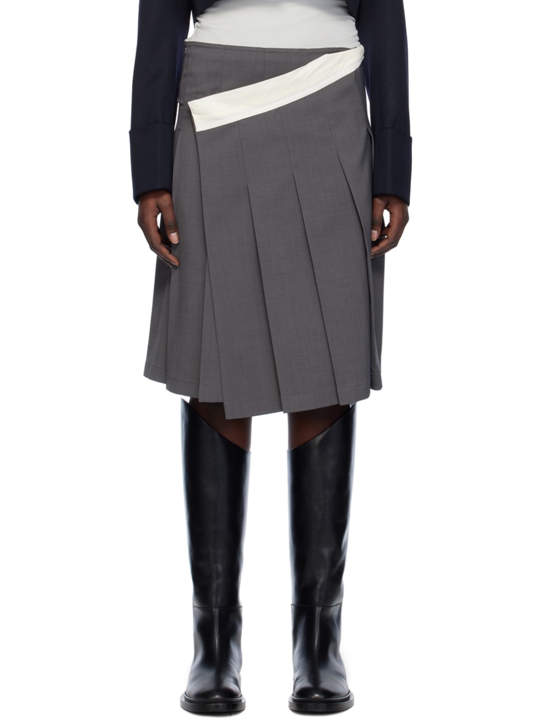 Gray Wrap Midi Skirt - 1