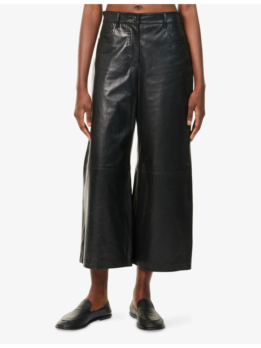Blanc Wide-Leg Leather Trousers - 3