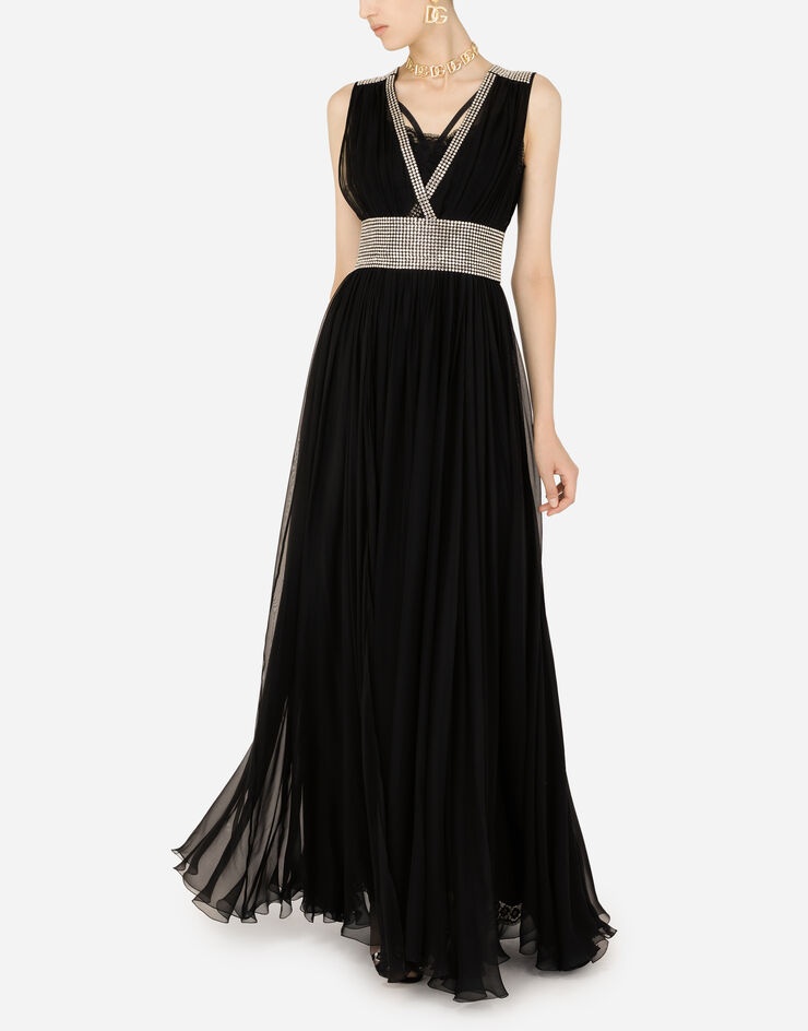 Long chiffon dress with fusible rhinestone detailing - 6