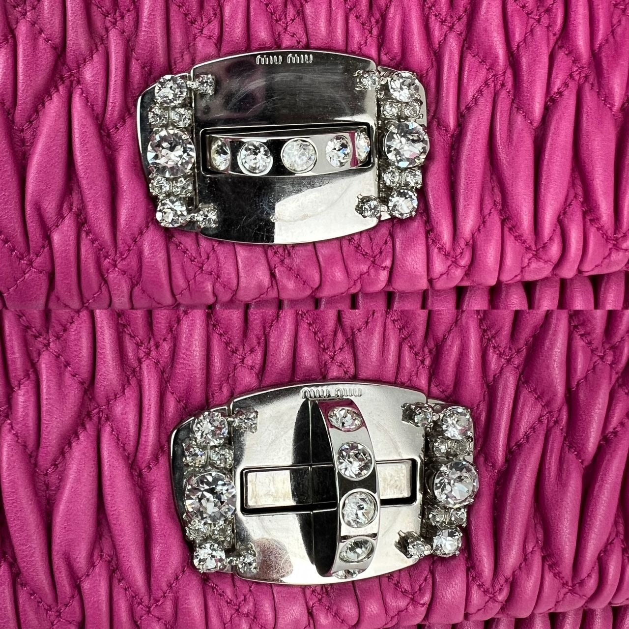 MiuMiu - MiuMui Pink Lambskin Nappa Crystal Shoulder Clutch Bag - 3