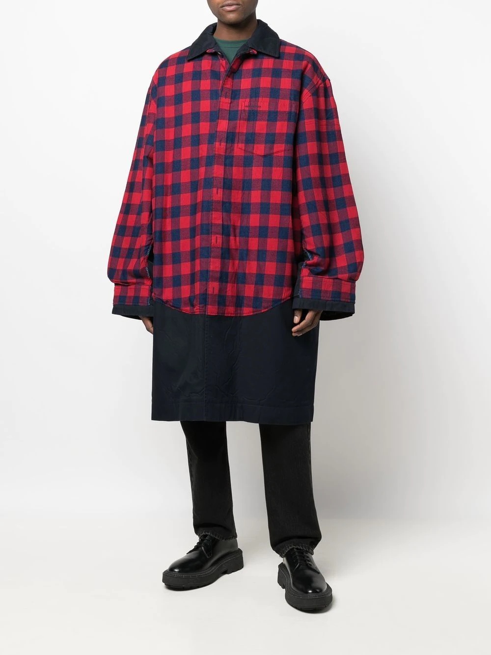 Patched check-print carcoat - 2