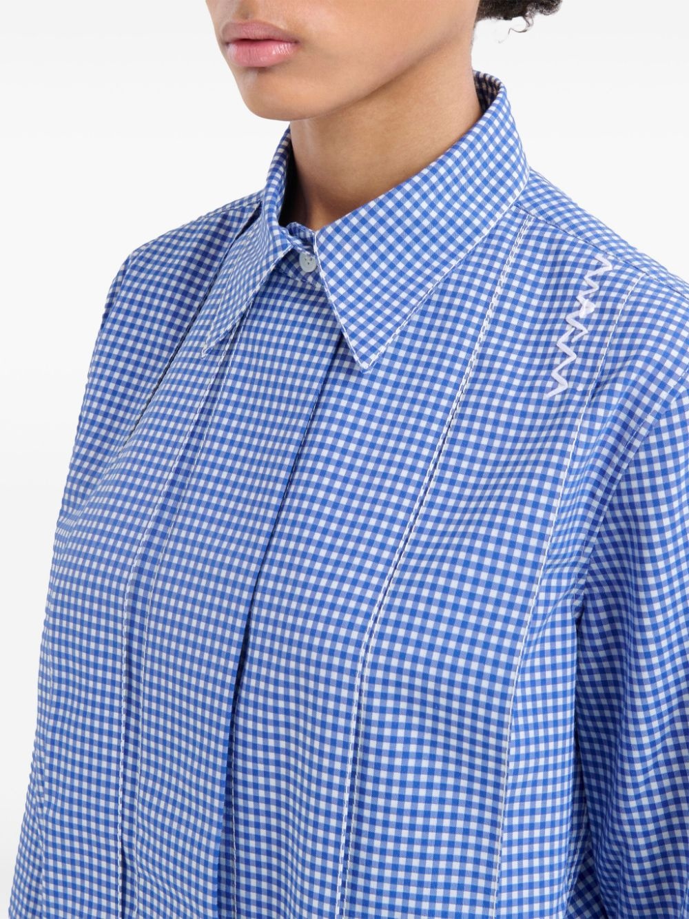 gingham-check pleated shirt - 4