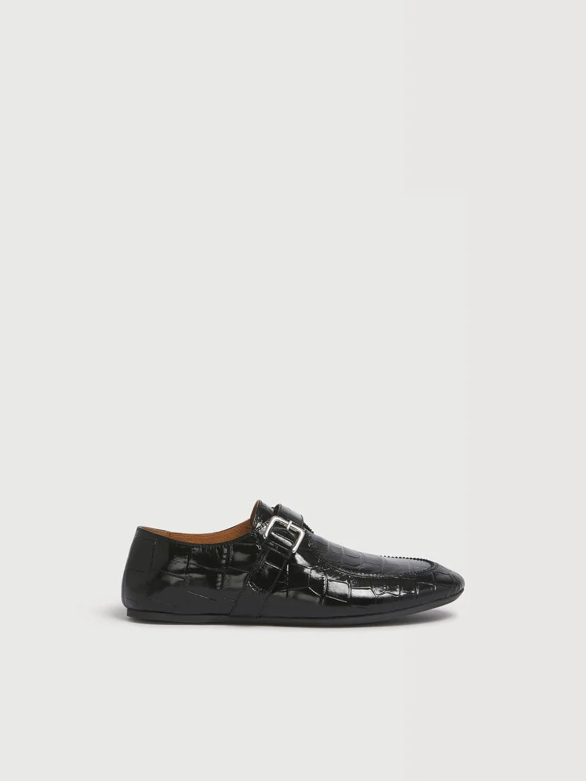 BLACK CROC-EFFECT LEATHER ANDY LOAFER - 1