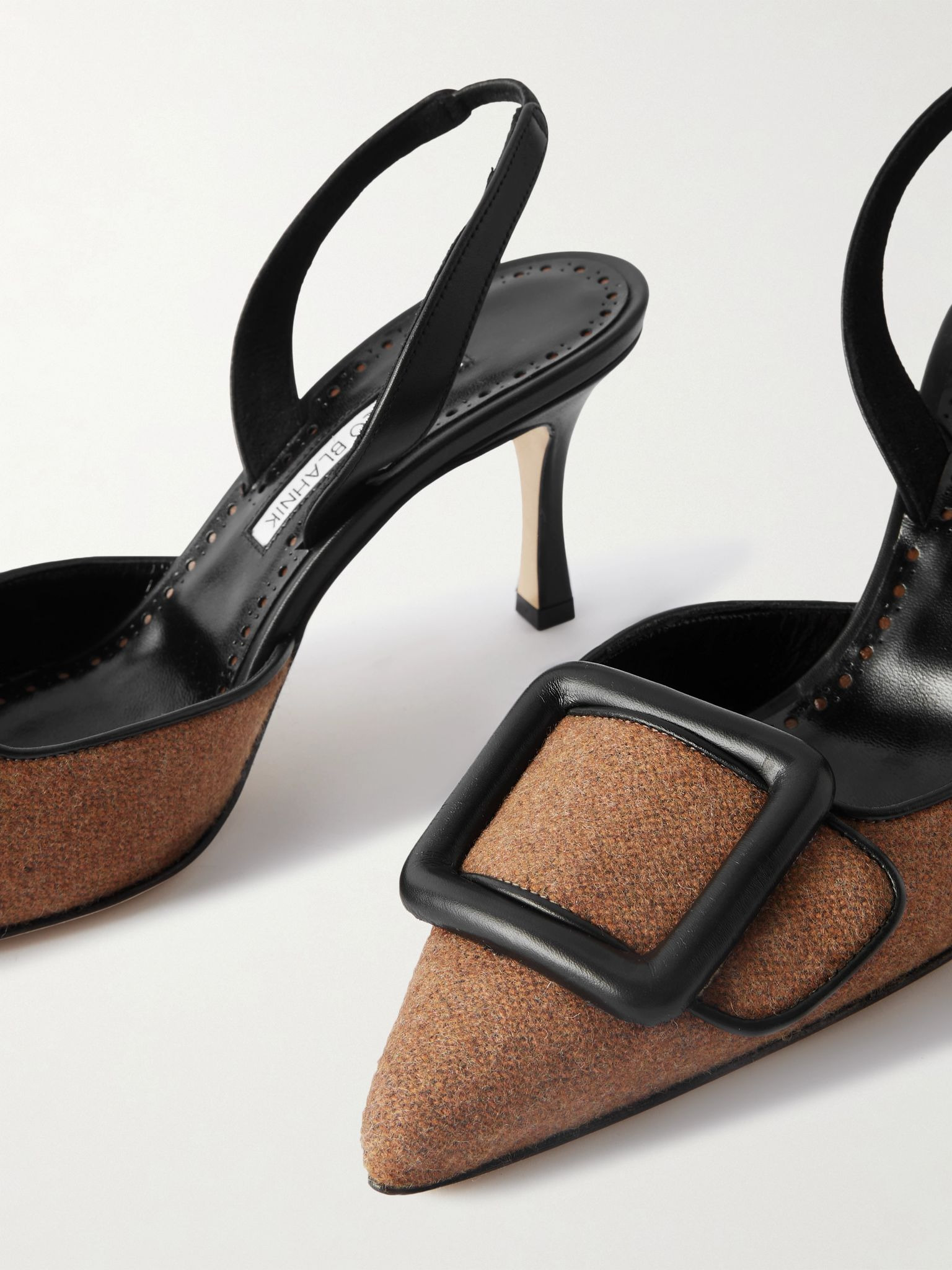 Mayslibi 70 buckled leather-trimmed wool slingback pumps Brown - 4