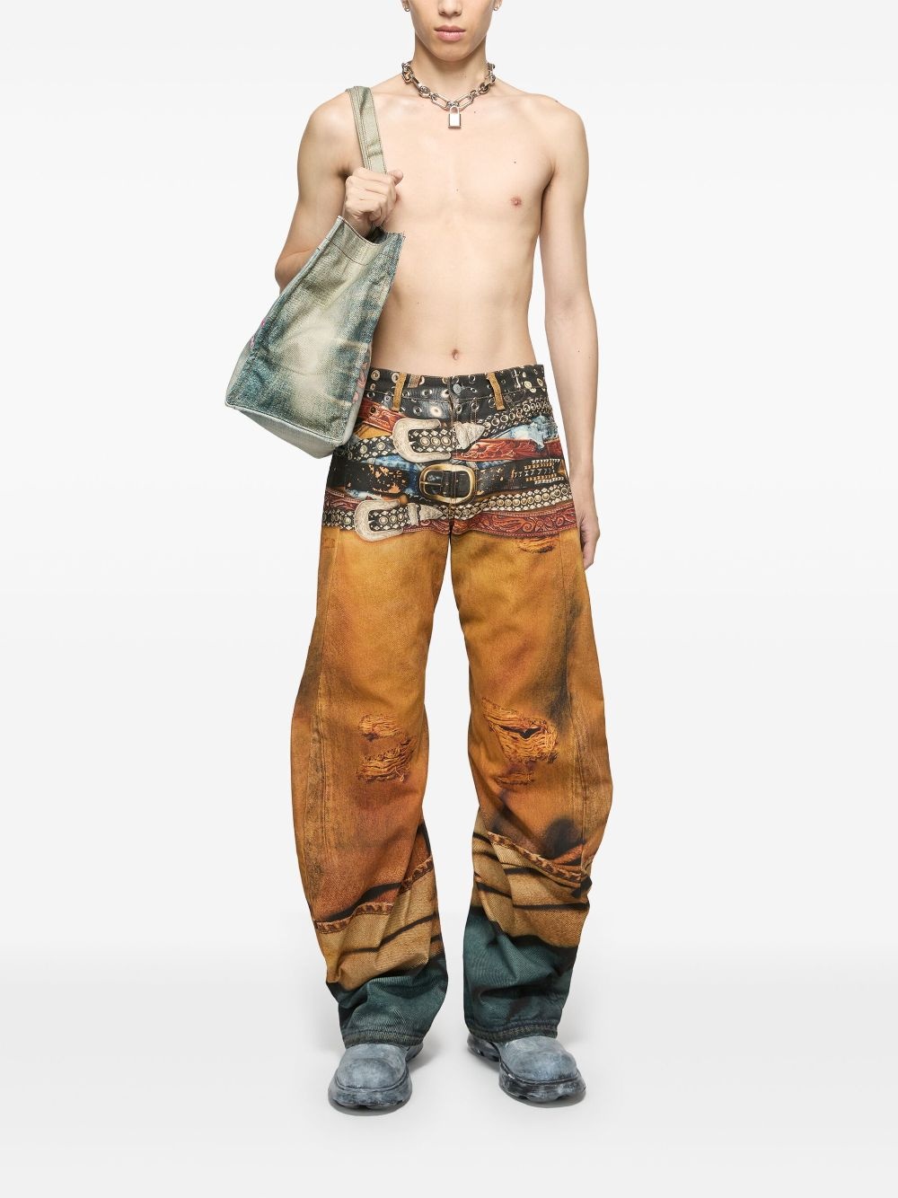 printed wide leg jeans - 2