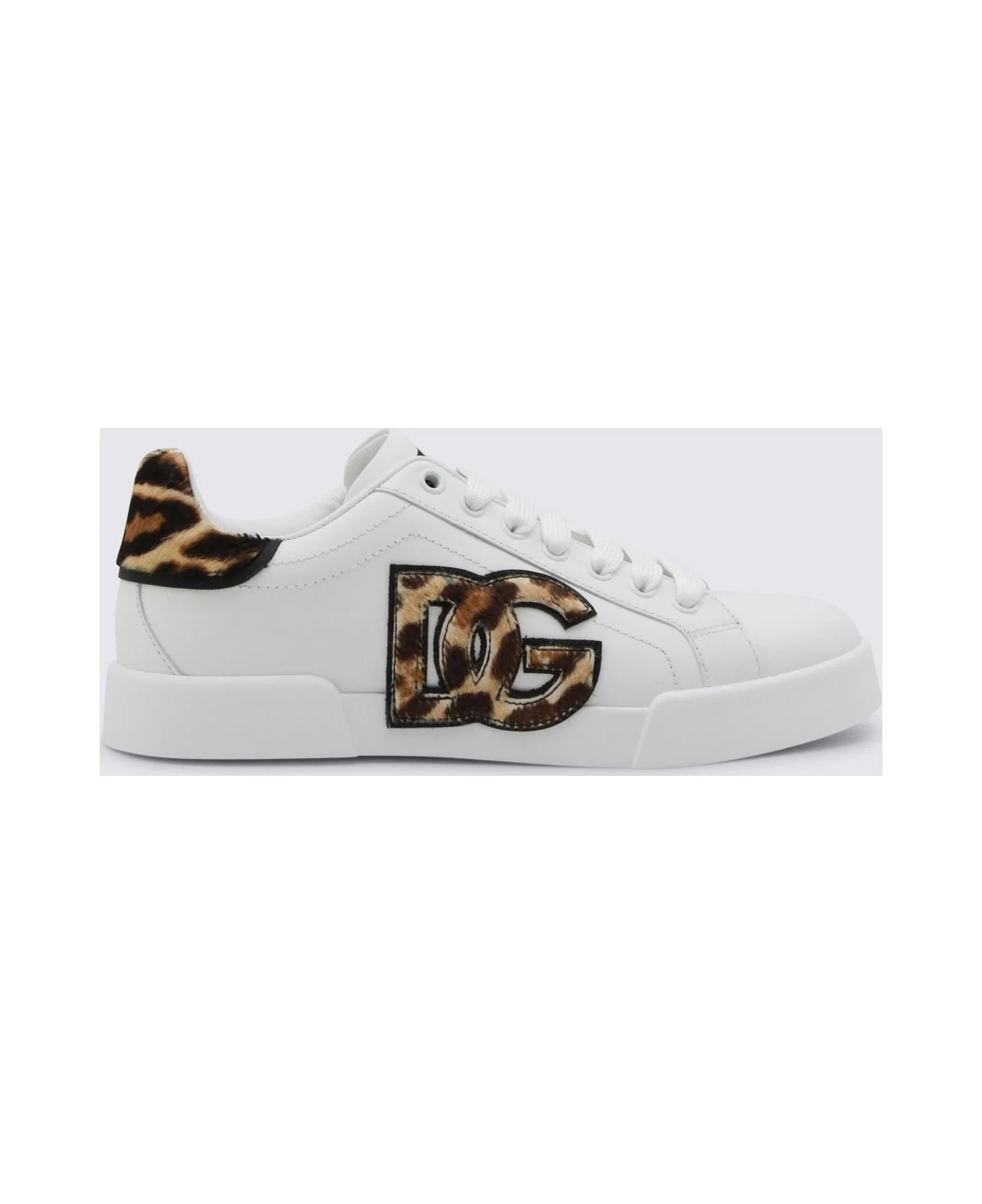 White And Leopard Leather Sneakers - 1