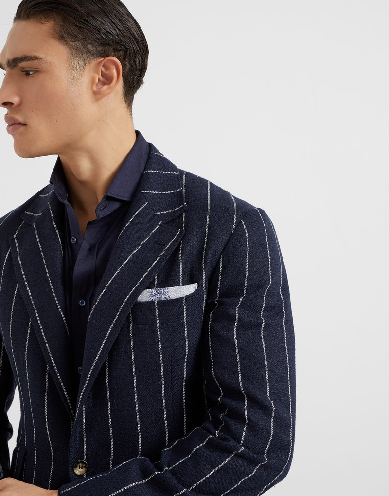 Double face linen and silk pocket square with floral design 3