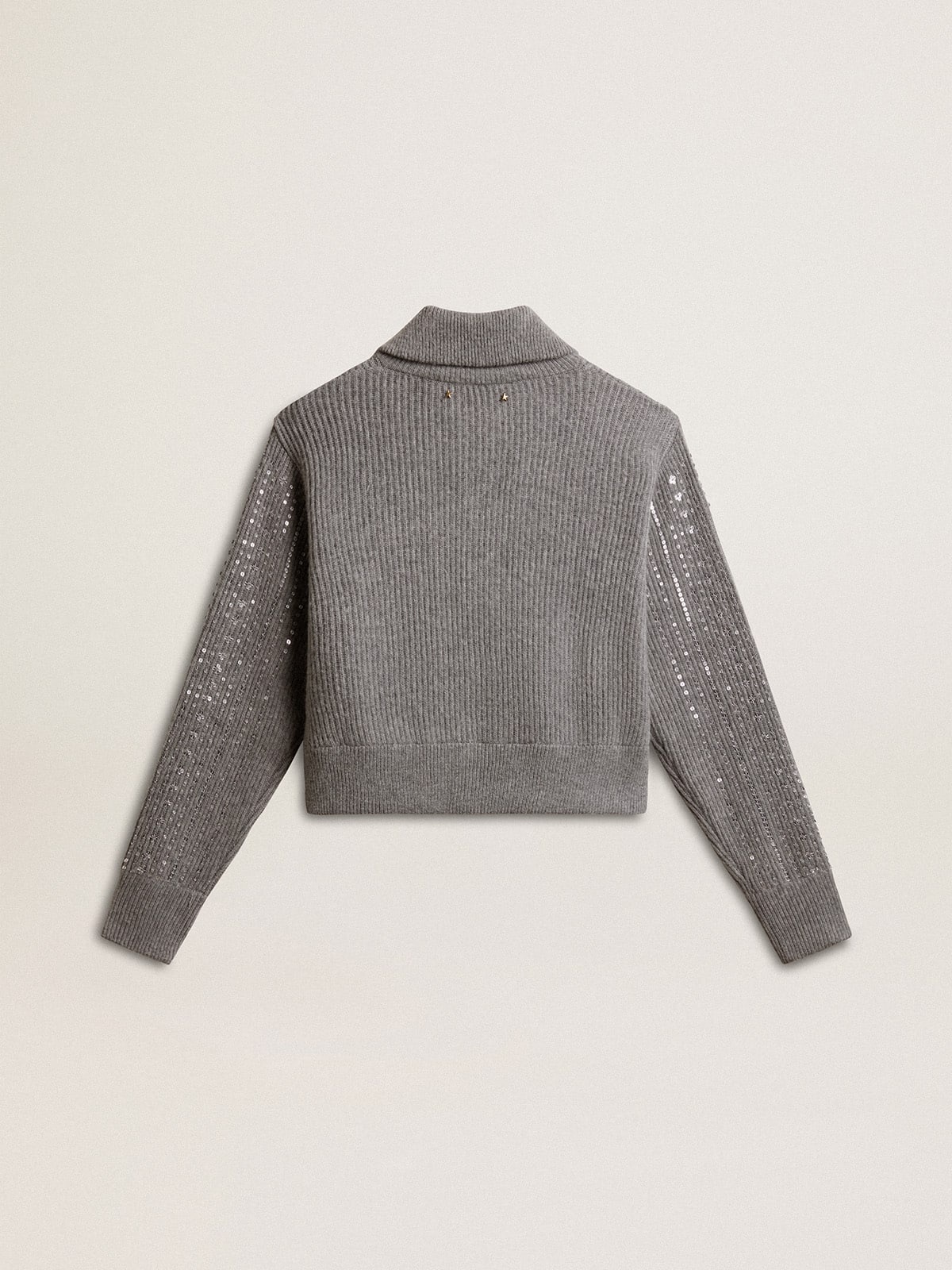 Women's cropped sweater in gray melange wool with sequins - 8